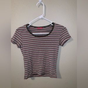 Jordache Stripped Shirt, Size Small, Neckline Border, Red, White